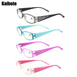 Paquet de 4 lunettes de lecture pour dames, petite monture lumineuse rectangulaire, lunettes presbytes à la mode pour femmes 10 15 20 25 30 35 240118