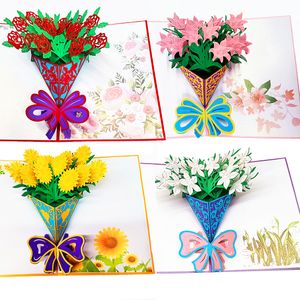 Lot de 4 cartes pop-up décorations de joyeux anniversaire Gardénia, Rose, Lys, Tournesol Cartes-cadeaux Cartes de vœux pour félicitations