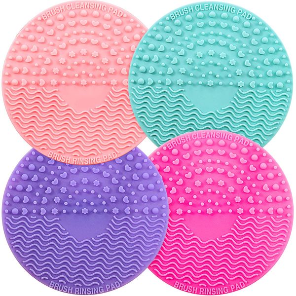 4 packs Silicone Makeup Brush Nettaiteur Nettoyant Round Cleaner Cosmetic Pad Tool Portable Turnber avec soufflerie