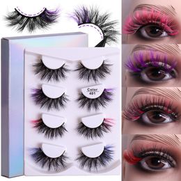 4 paires de cils de couleur moelleux Faux cils colorés Faux 3d vison cils pleine bande sans cruauté cils Extension maquillage