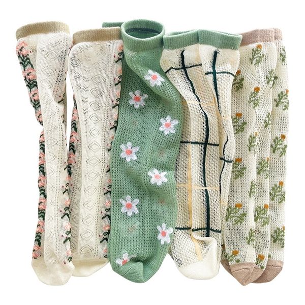 4 paires de chaussettes pour enfants de la mode coréenne, maille d'été fine et respirante pour bébés filles de 1 à 12 ans, chaussettes de Sport en coton, taille unique 220611