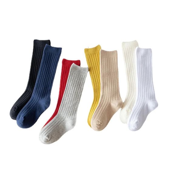 4 paires/lot confortable école coton enfants bas plaine coloré né bébé genou chaussettes unisexe jambières 240109