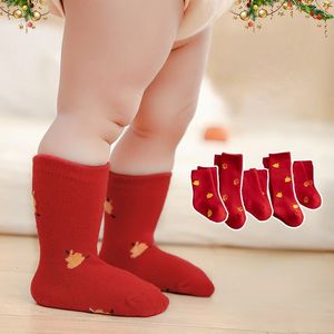 4 paires/lot bonne qualité automne hiver épaissi Terry coton peigné doux garder au chaud bébé chaussettes année rouge né trucs 240109