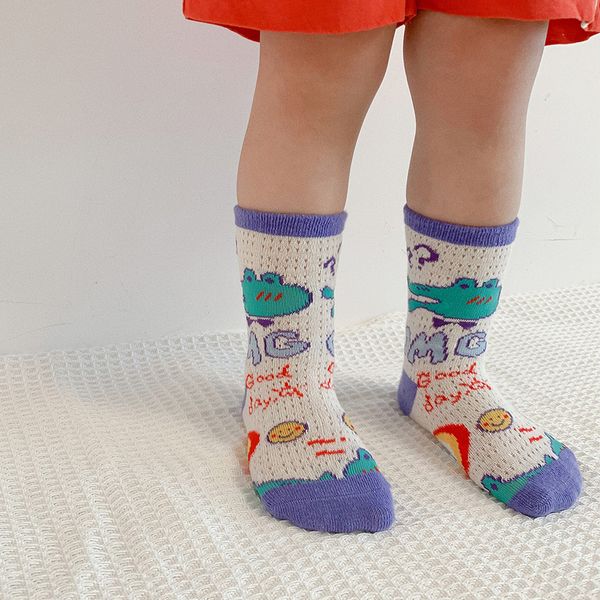 Lote de 4 pares de calcetines largos de malla de algodón de verano para niños con estampado para niños pequeños, bebés, niñas, niños, lindos y divertidos calcetines Kawaii hasta la rodilla con dibujos 220611