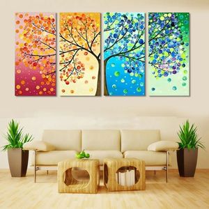 4 Panel De Boom vier Seizoenen Veranderen Schilderij Canvas Wall Art Picture Home Decoration Woonkamer Doek Unframed Art 240318