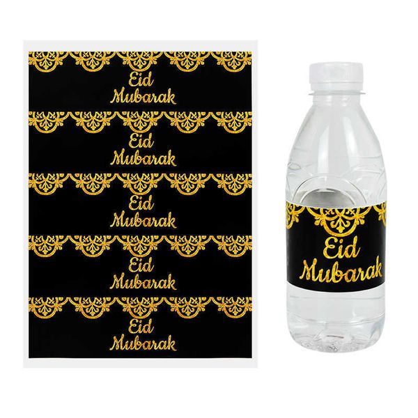 4 PC Papel de regalo 10 piezas Eid Mubarak Botella Envoltura Pegatinas Adhsive Bronceado Oro Negro Botellas de agua Cubierta Decoración Festival de Ramadán Suministros para fiestas Z0411