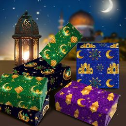 4 piezas de papel de regalo 12 piezas de dibujos animados musulmán Eid Mubarak Ramadán fiesta DIY papel de regalo manual material papel decoraciones de fiesta de cumpleaños Z0411