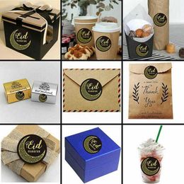 4 PC Geschenken wrap 12 -stcs Eid Mubarak -stickers Ramadan Mubarak Geschenken Decor inpakken Ramadan tas cadeau lable zwarte zeehondensticker Kareem Paper Deco U9y2 Z0411