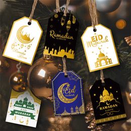 4 PC Geschenken wrap 48 stcs Eid Mubarak Labels Kraft Tag Kraft Paper hang tags feestkaarten cadeau inpakken ramadan decoratie diy wikkelbenodigdheden z0411