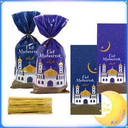 4 PC Geschenken Wrap Ramadan Decoratie 50 stks Eid Mubarak Geschenktassen Plastic Cookie Candy Bag Ramadan Islamitische moslimfeestjes Eid Gift Wrapping Z0411