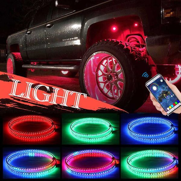 4 Uds 15 5 pulgadas neumático de coche atmósfera barra de luz Bluetooth RBG Color rueda anillo de luz a prueba de golpes impermeable Auto rueda luz Ring265m