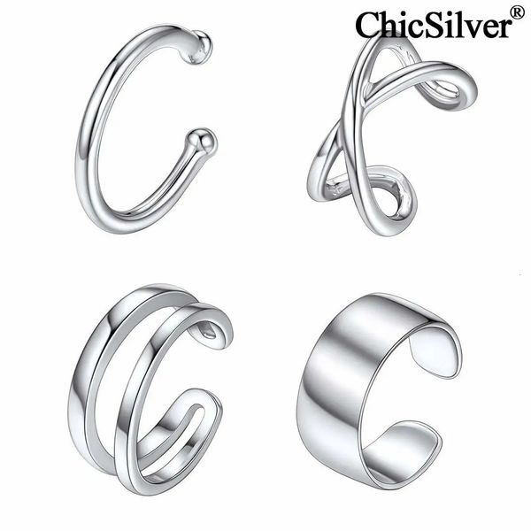 4 PCS 925 Sterling Silver Criss Cross Ear Puff sin pendientes simples perforados de arete de hélice Regalo de arete para mujeres 240516