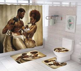 4-delige badkamersets stripfiguren Hammer Lovers 3D douchegordijnset met mat en toiletafdekking 180X180CM extra lang 2021 Cov1529153