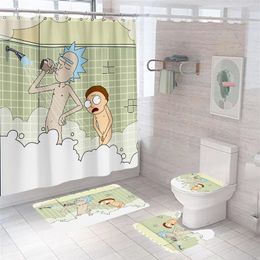 4 Pcs Salle De Bains Rideau De Douche Ensemble Étanche Sirène Dessin Animé Rideaux De Bain Style Européen Impression U Tapis De Sol Couverture 180X180CM To242t