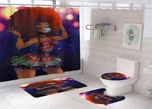4 PCS Routeau de douche de salle de bain ensemble étanché de dessin animé de salle de bain africaine Curtains de bain imprimement U Sougette de toilette 180x180 cm1553102