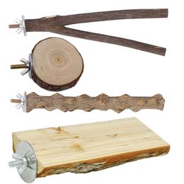 4 pièces perchoir à oiseaux en bois naturel comprenant un bâton de raisin patte de meulage fourchette support de perroquet jouets pour oiseaux pour perruches mâcher des branches d'exercice accessoires de cage à oiseaux