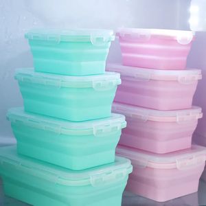 4 Stuks Opvouwbare Siliconen Voedsel Container Draagbare Bento Lunchbox Microware Thuis Keuken Outdoor Voedsel Opslag Containers Box 231220