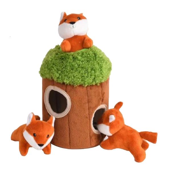 4 piezas creativo crujido juguete para mascotas de peluche divertido escondite perro juguete relleno animal árbol agujero juguete mascota seguro no tóxico madriguera juguete 240118