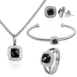 4 STUKS Sieraden Set voor Vrouwen Dainty 7mm Zirconia Bangle Oorbellen Ketting Ring Set Mode Wit Vergulde Twisted Sieraden Sets