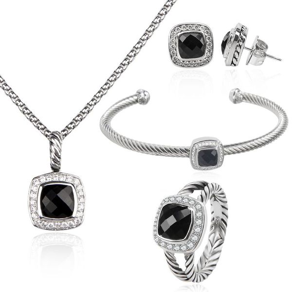 4 pièces ensemble de bijoux pour femmes Dainty 7mm cubique zircone bracelet boucles d'oreilles collier anneau ensemble mode blanc plaqué or torsadé ensembles de bijoux