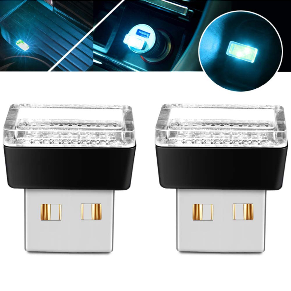 4 Uds Mini USB LED luces de ambiente accesorios de Interior de coche lámpara USB Plug and Play atmósfera luces de emergencia blanco rojo azul
