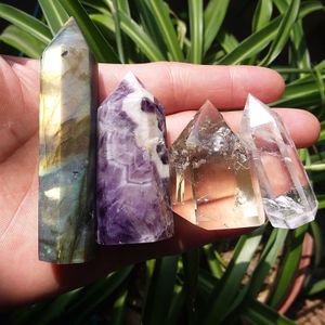 4 stks natuurlijke Citrien + Droom Amethist + Helder + Labradoriet QUARTZ CRYSTAL WAND POINT HEALING edelsteen CRYSTAL punten