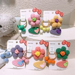 4 PCS Nouveau Coréen Sweet Girl Baby Ball Ball Bila Caoutchouc Hair Corde Love BB Clip Mignon Children's Tissu Flower Fleur Coiffure Cheveux Accessoires