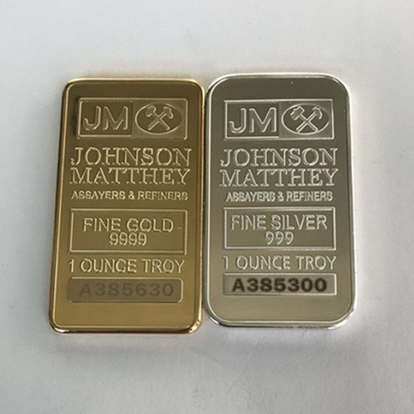 4 pièces non magnétiques autres arts et métiers Amérique JM Coin Johnson Matthey 50 x 28 mm barre de décoration en lingots plaqués or et argent avec 285U