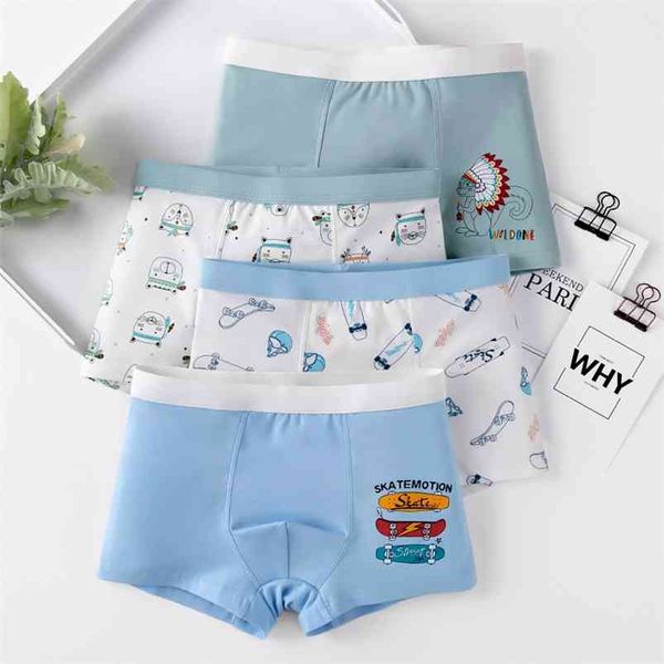 4 pcs / pack garçons sous-vêtements de dessin animé culotte en coton pour enfants décontracté garçon mignon adolescent slips lisses tout-petits boxeurs 3-16 ans 210622