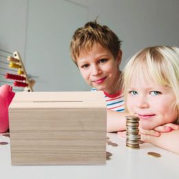4 PCS Piggy Bank for Kids Adults Aldult Wood Coin peut bricolage en bois Fournitures de pendaison de pendaison de créneaux d'économie d'économie d'économie d'enfant Jar décor de bureau