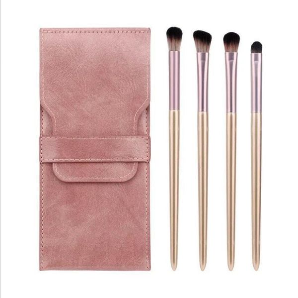 4 PCS Professional que mezcla los cepillos de maquillaje de sombras de ojos con tubo de aluminio de fibra BASF y abedul