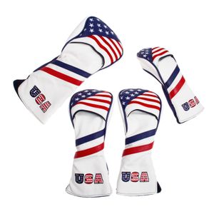 4 PCS PU Golf Wood Headcover met USA Stars Stripes Flag Style for 1 Driver Cover 2 Fairway 1 Hybrid Club Head Covers Set