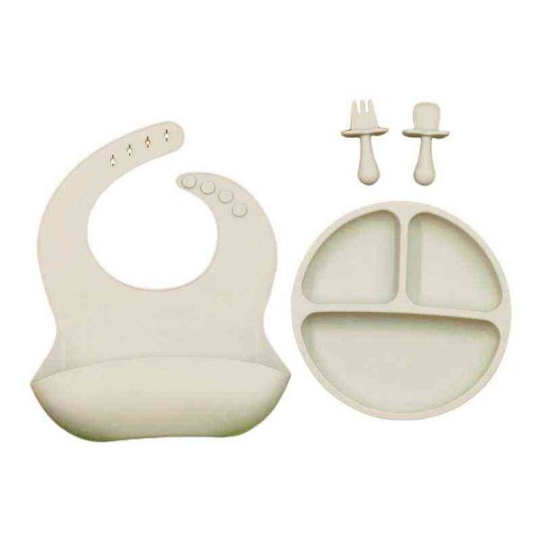 4 pièces/ensemble bébé formation alimentation bol cuillère fourchette bavoirs ensemble anti-dérapant Silicone aspiration divisé plaque plateau ustensile 39XF G1210