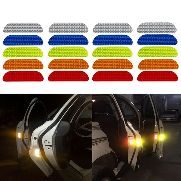 4 unids/set de pegatinas reflectantes para coche, cinta de advertencia, tiras reflectantes, rueda de puerta de coche, pegatina para cejas, marca de seguridad, estilismo para coche