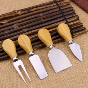 4 pièces ensemble couteaux à fromage avec manche en bois en acier inoxydable trancheuse à fromage coupe-fromage couteaux de cuisine RRA3785