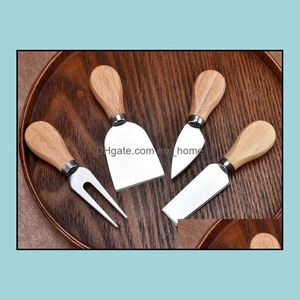 Juego de 4 cuchillos para queso con mango de madera, cortador de acero inoxidable para cocina, Ya1120, entrega directa, 2021, cubiertos, cocina, comedor, Bar, hogar