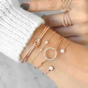 4 pc's/ Set Classic Arrow Knot Round Bangle Crystal Gem Meerlagige verstelbare Open Bracelet Set Women Fashion Party Sieraden