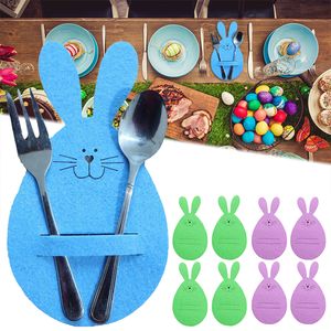 4 unids/set conejito de pascua bolsa de cubiertos Fiesta de Primavera huevos de conejo en forma de cuchara tenedor soporte decoración de mesa de cena