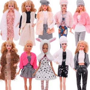 4 pc's set bont vestjas en kleding casual outfit voor 18 inch Barbies poppen kleding kleding accessoires pluche jas beroemdheden jochie diy speelgoed