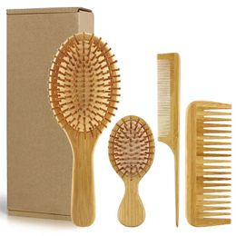 4 pc's/set haarkam set milieuvriendelijke bamboe houten luchtkussen massagekam voor volwassen kinderen brede tand en puntige staart cmb 240411