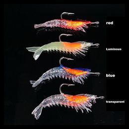 4 pièces/ensemble lumineux crevettes faux appâts doux Simulation crevettes leurre odeur de poisson appâts artificiels à la truite avec des outils de pêche à crochet unique