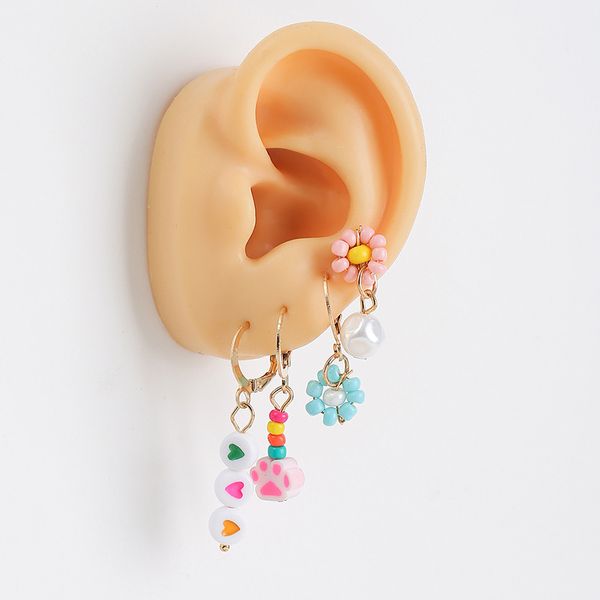 4 unids/set pendientes colgantes de flor con cuentas hechos a mano a la moda para mujeres y niñas, pendiente colgante de corazón de resina con forma de Pata de Gato de arcilla polimérica, joyería