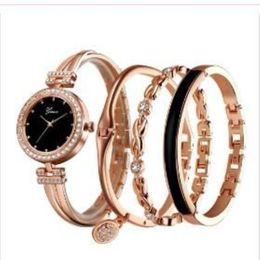 4 pièces ensemble femmes or Rose diamant Bracelet montre de luxe bijoux dames femme fille horloge décontracté Quartz montres WY105200r