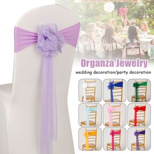 4 pcs Sheer Organza Chair Sashes Bow Cover Band Bridal Shower Chair Design Wedding Party Banquet Events Decoration