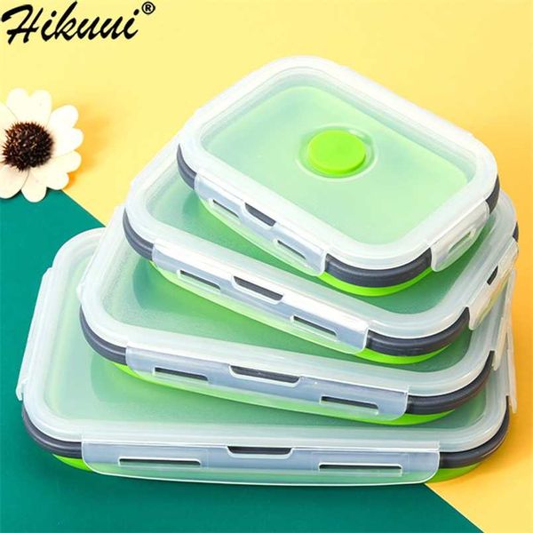 4 pcs Silicone Boîte À Lunch Portable Bol Coloré Pliant Alimentaire Conteneur Boîte À Lunch 350/500/800/1200 ml Écologique 211108