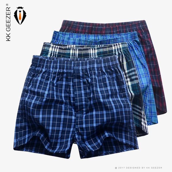 4 PcsLot hommes Plaid caleçons boxeurs 100% coton Shorts sous-vêtements mâle de haute qualité lâche confortable sommeil bas culotte 240320