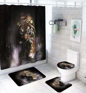 4 pièces ensemble accessoires de salle de bain animaux loup tigre paon Lion rideau de douche ensemble de tapis de bain couverture de toilette ensemble de tapis de bain Curtains8920409