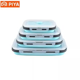 4 PicesSet Haute Qualité Silicone Rectangle Boîte À Lunch Pliable Bento Portable Pliant Conteneur Alimentaire Bol De Stockage 240320