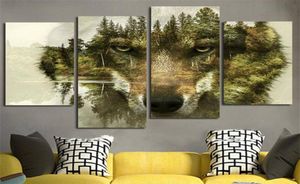 4 pièces modernes toile peinture murale Art Picture Home Decoration Wolf Forest Water Animal Imprimé sur toile décor mural 3429670