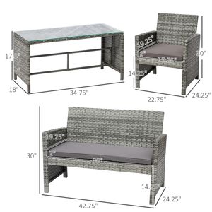 Ensemble de meubles en rotin extérieur en osier en osier à 4 pièces avec causeuse, 2 chaises, table basse avec matériau de combat UV gris clair